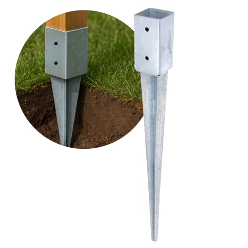 Ultiness® Pfostenträger für Holzpfosten Einschlaghülse 70x70/90x90 wetterfeste Bodenhülse aus Stahl Feuerverzinkt - Stabile Pfostenanker im Außenbereich - Einschlagbodenhülse (1, 71 x 71/750 mm)