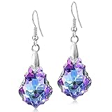 ANDPAI Unique Sparkly Multi-color Crystal Teardrop Dangle Drop Earrings Rainbow Crystal Geometry Earrings for Women Statement Chic Charm Jewelry Gifts (Purple)