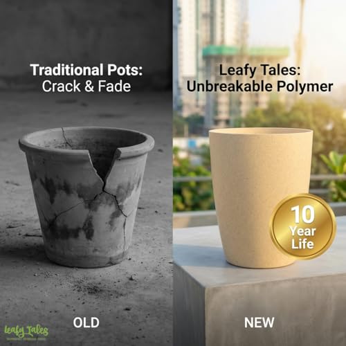 Image of Leafy Tales Modern Round Tower Planter for Home Decor 12 INCH, Highly Durable,Lightweight Indoor Outdoor Planter, Flower Pot Gamla, Pot for Balcony Garden, Vegetables, Flowers & Greenery