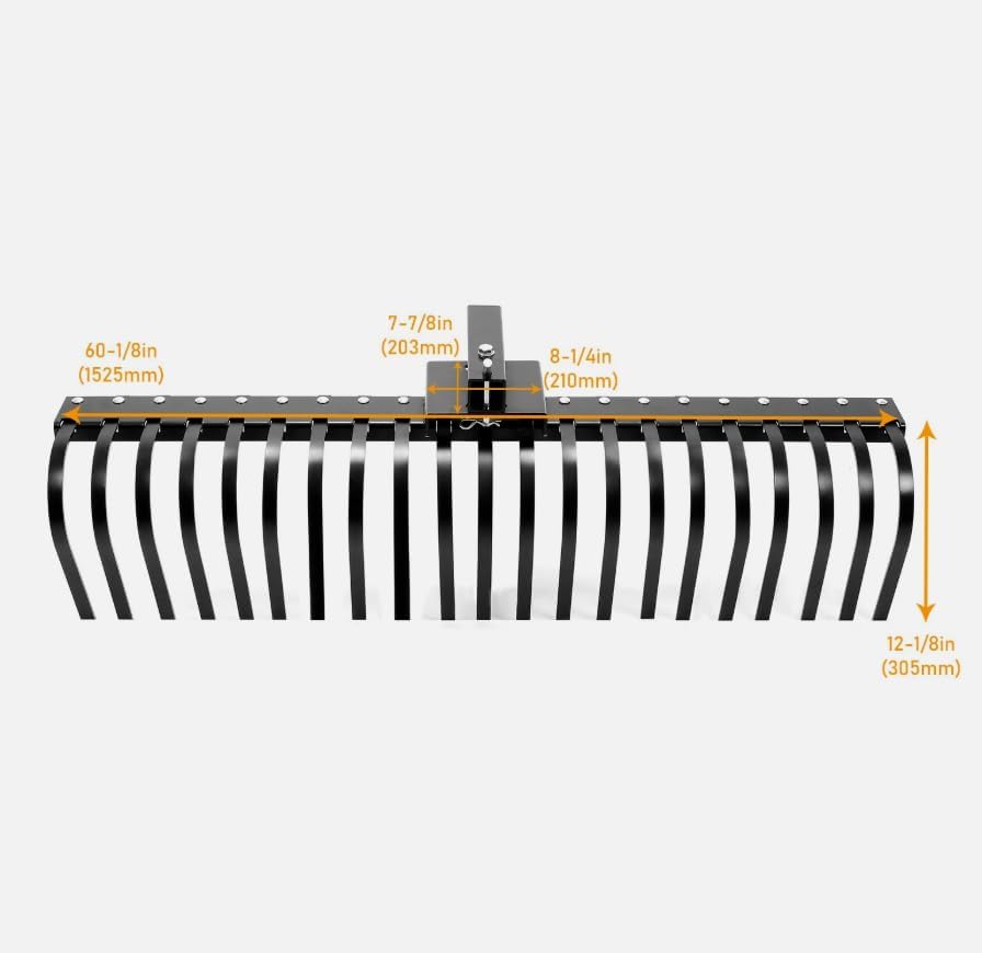 60" Black Landscape Rake 3 Point fits for ATV UTV SXS Compact Tractors 2" Hitch