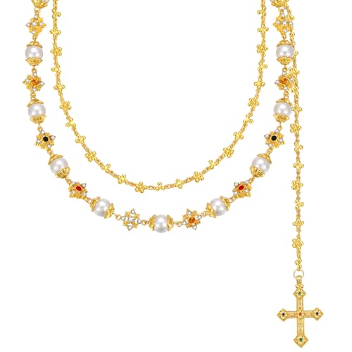 GZQ Layered Gold-tone Pants Chain for Women Men Cross Luxury Pearl Wallet Chain Jean Chains for Women Jewelry(NN37) - Main Image