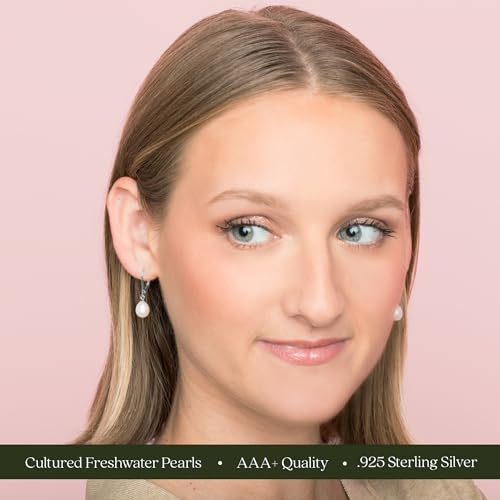 KEZEF Freshwater Cultured Pearl Drop Earrings, 14k White Gold Plated Sterling Silver, 7-8mm Dangle Earrings, Leverback, Hypoallergenic for Women, White Pearl Earrings2