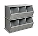 Badger Basket Stackable 3-Bin Storage Cubby - Modular Toy and Craft Organizer with Wide Mouth Bins, Expandable Design, Solid Panel Construction - Compatible with Other Units - Gray