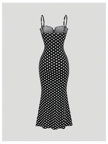 Milumia Women's Polka Dots Frill Trim Cami Dress Elegant Ruched Bust Fishtail Maxi Dresses2