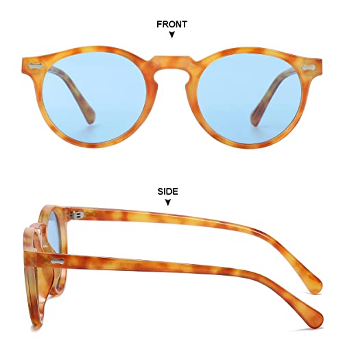 Image of Gleyemor Vintage Polarized Sunglasses for Men Round Sunglasses UV400 Protection Retro Hand-crafted Acetate Frame