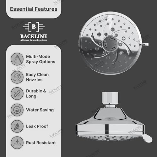 Image of B Backline ABS 9-Function Overhead Shower | Multifunction 4.5 Inch Shower Head Without Arm | High Pressure Bathroom Shower | 30% water saving| Easy Clean Nozzles (Chrome Glossy Finish)