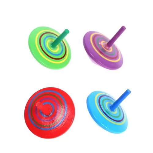 4 Pcs Wooden Classic Colorful Spinning Tops Random Color Developmental Stress Relieve Spinning Tops