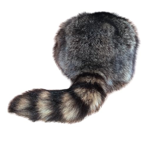 Handmade Real Coonskin Cap, Natural 100% Raccoon Fur Hat, Davy Crockett & Daniel Boone Style, Traditional American Gift for Men & Boys (21 inch Diameter)