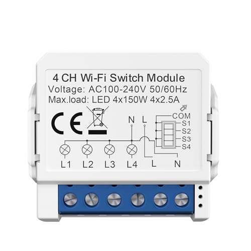 Interrupteur connecté WiFi 4 Gang pour va-et-vient domotique