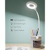 LED Bureaulamp voor Studie, Hepside USB Oplaadbare Bureaulamp 3 Oogverzorgende Dimbare Modes Touch Control Flexibele Zwanenhals Tafellamp Kantoor met Telefoonhouder & Gecombineerde Pen Houder voor Lezen Werk (Wit)