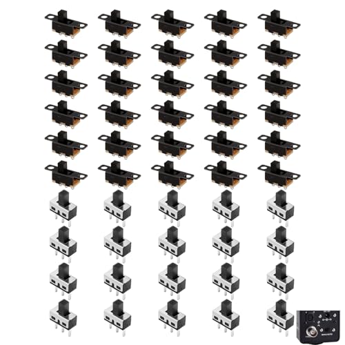 50 Pièces Interrupteurs à Glissière SPDT 3 Broches 2 Positions, Mini Interrupteur à Glissière SS12D10 250V 3A et SS12F15 50V 0.5A, Interrupteurs...