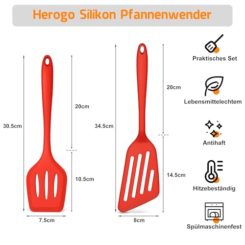 Herogo Zestaw szpatułek do patelni, 2 sztuki, silikonowe, łopatki do gotowania, odporne na wysokie temperatury, pomoc kuchenna, szpatułka do rozkładania ryb, naleśników, nieprzywierająca, nadaje się