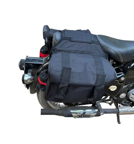 Image of 60Ltr Both Side Motorcycle Saddle Bag Both Side | Dual Side Touring Luggage Bag | Waterproof Heavy Duty | Universal Fit for RE All Bikes Meteor, Classic, Hunter (Black Saddle 60Ltr)