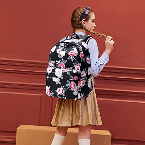 Joyfulife Backpack For Girls, Teen Backpacks Lightweight Kids Bookbags School Backpack With Lunch Box Pencil Case Travel Laptop Backpack Casual Daypacks Floral (Black) #TOP5