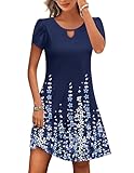 Zeagoo Kleid Damen Rundhals Elegant Tunika Kleid A Linie Sommerkleid Knielang Minikleid Shirtkleid Navy Blau XXL