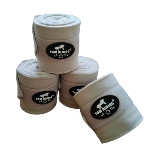 Image of Polo Leg Wraps, Equine Fleece Polo Wraps (Set of 4) - Horse Leg Bandages (Beige)