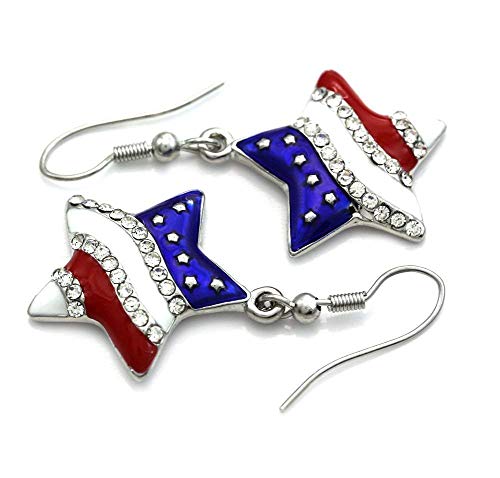 Patriotic Red White Blue American Usa Flag Star Dangle Drop Earrings 4Th Of July Independence Day Gift (Star Hook) #TOP2
