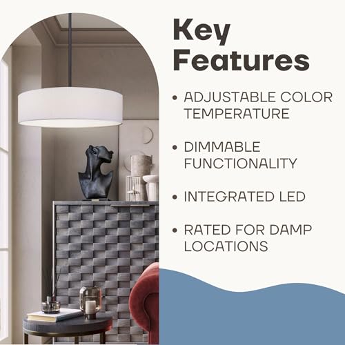 Canarm Carmynn LED Chandelier, Contemporary Design with White Fabric Shade, Modern Adjustable Ceiling Light for Dining Room, Bedroom, or Living Room by Canarm - Used condition - CA$253.29