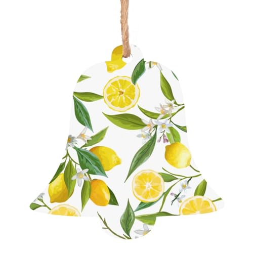Adornos de madera de SamLng Christmas con forma de campana, limones tropicales frescos, decoraciones colgantes para fiesta de árbol de Navidad, decoración del hogar y vacaciones en interiores