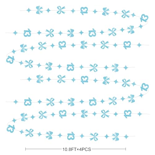 Image of Glitter Blue 13th Bow Birthday Decorations Teal Blue Conquette Bow Garland Streamer Banner Backdrop for Girls Happy 13th Birthday Official Teenager Cheers to 13 Years Old Anniversary Party Supplies
