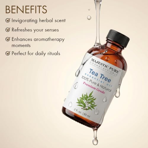 Image of Majestic Pure Tea Tree Essential Oil for Diffuser - 2 Fl Oz | 100% Pure & Natural Ideal for diffuser use, aromatherapy, massage, soap making, candle making home fragrance