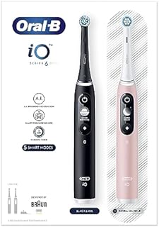 Oral-B iO Seria 6 Szczoteczka Elektryczna, Zestaw 2 Sztuk, Łączą się z Aplikacją Mobilną Oral-B, z Technologią Magnetyczną iO, Wyświetlacz OLED, Czarna i Różowa