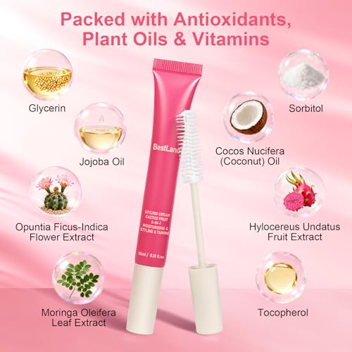 Image of 2 Pack Hair Cactus Fruit 3-in-1 Styling Cream & Taming Wand - Smooth Flyaways, Control Frizz & Define Curls | Lightweight Non-Greasy Formula, Precision Brush, Vegan & Citrus Scent Hair Care