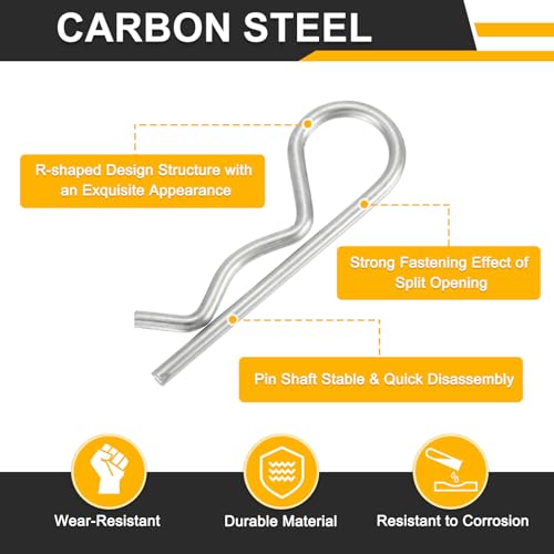 QUARKZMAN 10 Stück Anhängerkupplungsstift Clip, 3mm x 60mm R Clips 304 Edelstahl Retainer Draht Haarnadeln Splinte Sortiment Kit Clips für Anhänger Traktoren Mäher Wagen LKW Pin Clip, Silber