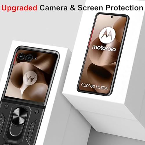 Image of Scalebee Tough Armor Case Cover for Moto Razr 60 /50 5G, Black | Ring Holder & Kickstand, 360 Degree Protection, PC & TPU Material, Bumper Design