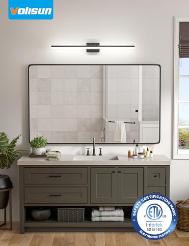 Image of VOLISUN Modern Bathroom Vanity Light 39.4 inch, 34W Dimmable 5CCT Led Bathroom Light Fixture Over Mirror, Black Bar Vanity Light for Bathrooms Mirror Cabinets Bedroom