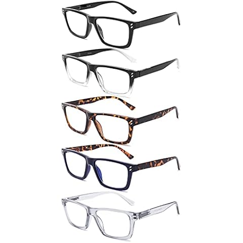 Yuluki 5 Pack Reading Glasses Blue Light Blocking for Men Women，Square Frame Computer Readers with Comfort Spring Hings,Anti Glare/Eyestrain 4.0 Cover