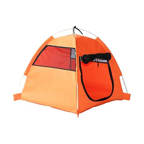 WeeH Small Medium Pet House Dog Cage Folding Outdoor Cat Bed Pad for Travel - Pop Up Dog Cat Tent Camping Beach Sun Shelter (Orange) Cover