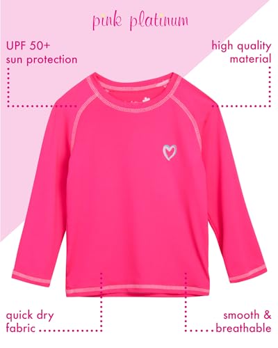 Image of Pink Platinum Girls Rash Guards - 2 Pack Quick Dry UPF50+ Sun Protection Beach Pool Long Sleeve Swim Shirt for Girls