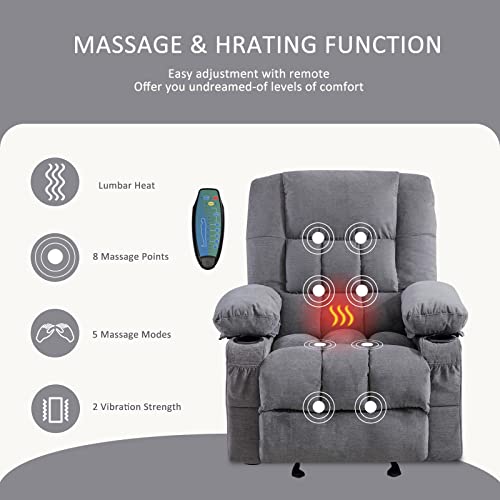 Bosmiller Massage Rocker Recliner Chair With Vibration Massage And Heat Ergonomic Lounge Chair For Living Room With Rocking Function And Side Pocket, 2 Cup Holders, Usb Charge Port #TOP2