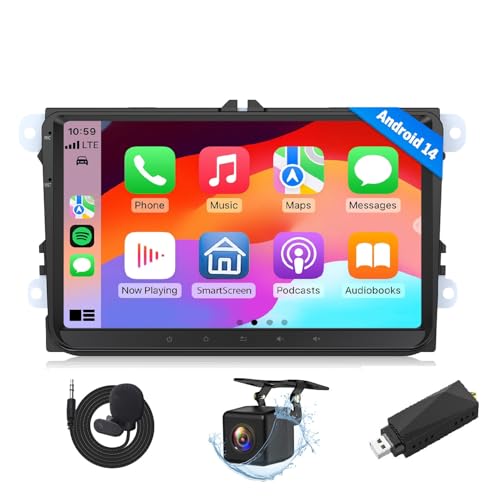 Eonon 9 Zoll für Volkswagen SEAT Skoda Golf VI/V Polo Touran T5 Android 14 3+32GB autoradio GPS CarPlay Android Auto MirrorLink Bluetooth USB Unterstützung Video Ausgang Rückfahrkamera + DAB-Dongle
