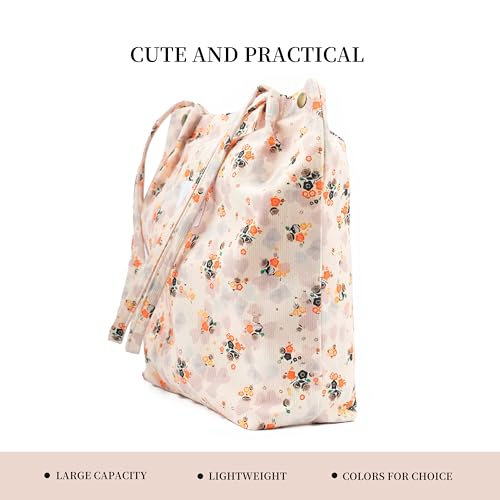 Image of TOPASION Cute Corduroy Tote Bag Canvas Shoulder Handbags for Women Travel Shopping