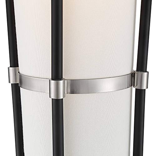 Possini Euro Design Flute Modern Torchiere Floor Lamp Standing 64" Sleek Satin Black Brushed Nickel Metal Tall White Tapering Cone Linen Shade For Living Room Reading House Bedroom Home Office #TOP2