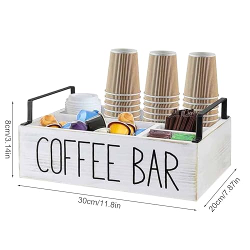 Coffee Station - Storage Box with Wooden Dividers, Coffee Bar Organizer | Coffee Bar Spice Holder, White Coffee Station, Box Pod Holder for Mugs, Coffee Pods, Sugar (32 x 23 x 9.94 inches) - Image 7
