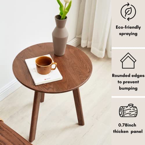 Vadisun Round Side Table - 100% Natural Solid Wood - 3 Legged Wood End Table For Living Room - Small, Elegant Round End Table - Eco-Friendly Painted Small Side Table (Colour: Walnut) #TOP1