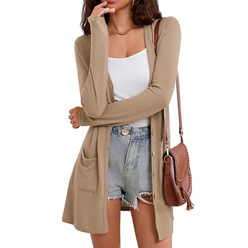Witsmile Light Sweaters for Women Summer Button Down Cardigans for Women Dressy Beach Cover Up for Travel Outwear(Khaki, X-Large)