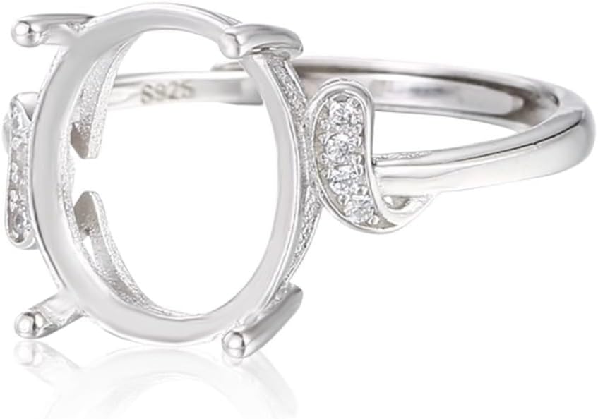 925 Sterling Silver Adjustable CZ Ring Base for 8X10/9X11/10X12mm Oval Cabochon Setting Ring Blank Finding DIY Jewelry Making Craft Personalized Gift for Women