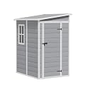 Greesum 5x4FT Plastic Outdoor Storage Shed, Resin Shed with Floor and Window, Tool Sheds with Lockable Door and Vent, for Garden, Garage, Lawn, Backyard, Light Gray