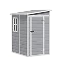 Greesum 5x4FT Plastic Outdoor Storage Shed, Resin Shed with Floor and Window, Tool Sheds with Lockable Door and Vent, for Garden, Garage, Lawn, Light Gray