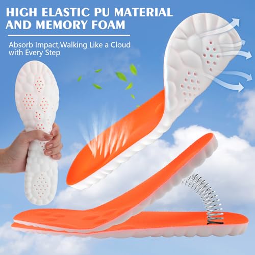 Image of Skicuff 8 Pairs 4D Cloud Insoles for Men Women, Soft Inserts Foam Cushioned Insoles Breathable Anti-Fatigue Inserts for Pain Relief, Sports Walking, Trim to Fit(Men,US 7.5-10.5,Orange)