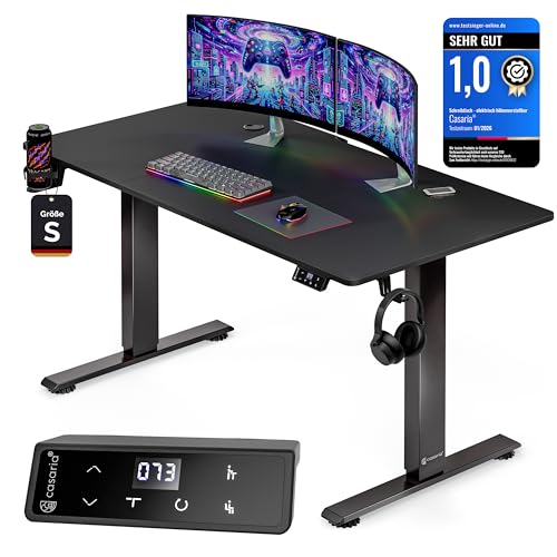 Casaria® Höhenverstellbarer Gaming Schreibtisch elektrisch 120 x 60 cm mit Wireless Charger & USB-C/A Anschluss LCD-Display Memory-Funktion 80 kg belastbar ergonomisch Gamer Carbon Optik
