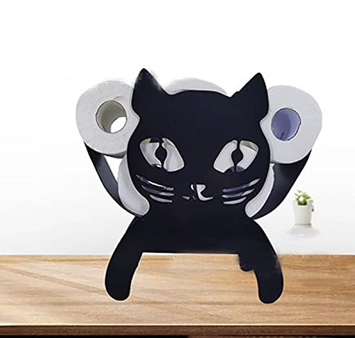 YFFS, Soporte para rollo de papel higiénico, diseño de vaca, ciervo, cerdo, gato, animal, metal, montado en la pared (gato)