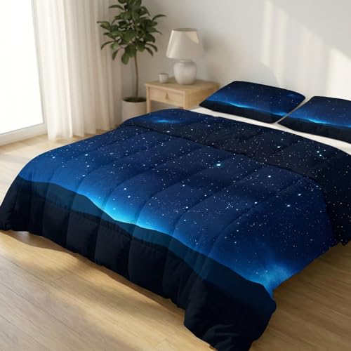 Edredón azul marino sin funda de 240 x 220 cm, para las 4 estaciones, cielo nocturno de ensueño, galaxia, edredón con funda de almohada, suave, transpirable, antialérgico, lavable, para todo el año