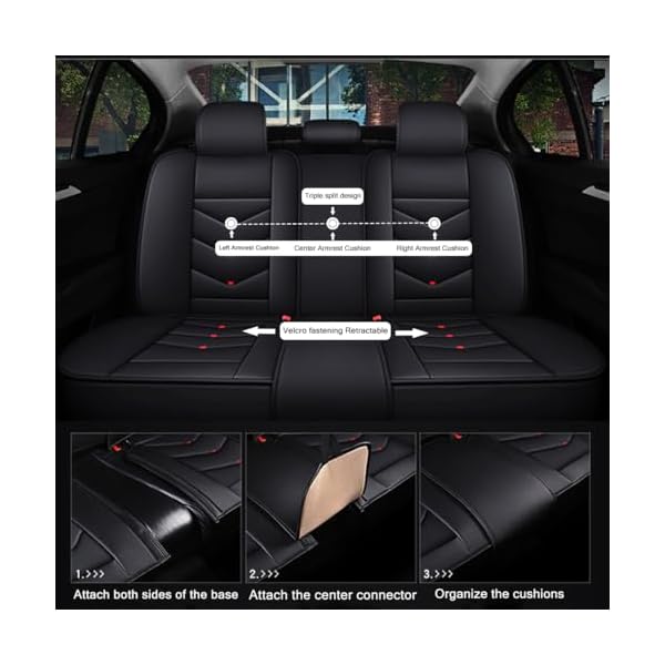 5 Seat Covers for Jeep Gladiator 2020-2024 Leather Waterproof Breathable Car Seat Covers, Interior Accessories Seat Cover Cushion Airbag Compatible (Black&Red, Luxury) - Image 5