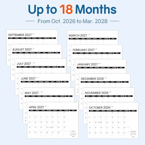Image of SUNEE Desk Calendar 2027 - 17 inch x 12 inch Desk Pad Calendar, 18-Month Monthly Planner Oct. 2026 - Mar. 2028, Desktop Calendar with 308 Planner Stickers, Plastic Protective Corners for Office, School and Home, Black