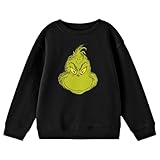Bioworld The Grinch Smiling Grinch's Face Boy's Black Crew Neck Long Sleeve Sweatshirt-XS
